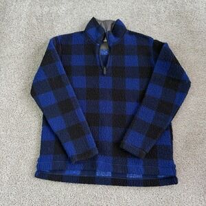 Wrangler Sweater Mens Medium Blue Buffalo Plaid Fleece 1/4 Zip Mock Neck